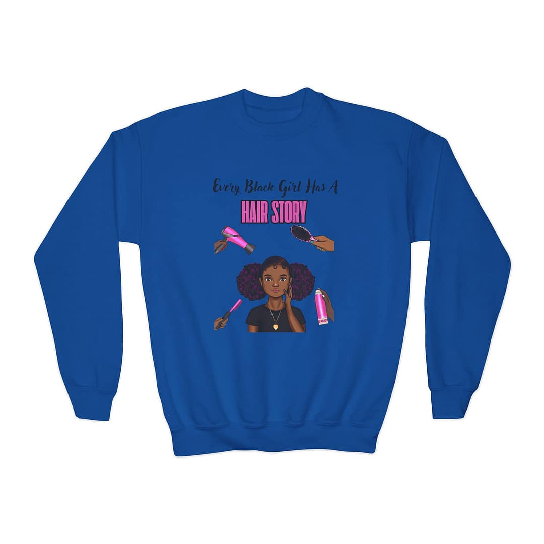 Every Black Girl Has a Hair Story Youth Crewneck Sweatshirt - Image 4