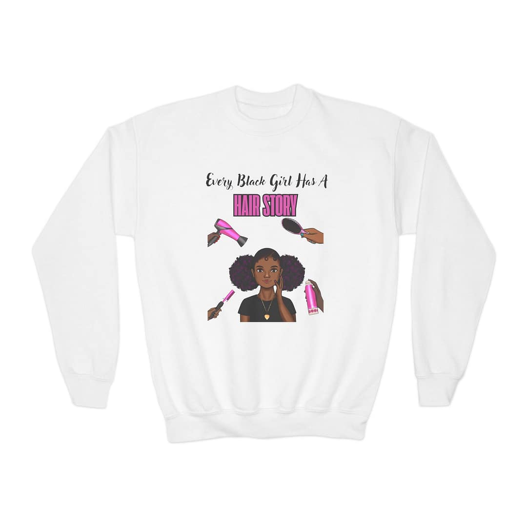 Every Black Girl Has a Hair Story Youth Crewneck Sweatshirt - Image 2