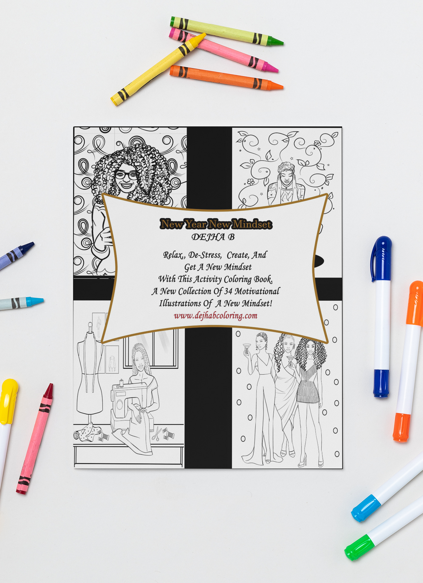 New Year New Mindset Adult Coloring Book Color and Sip Kit - Dejha